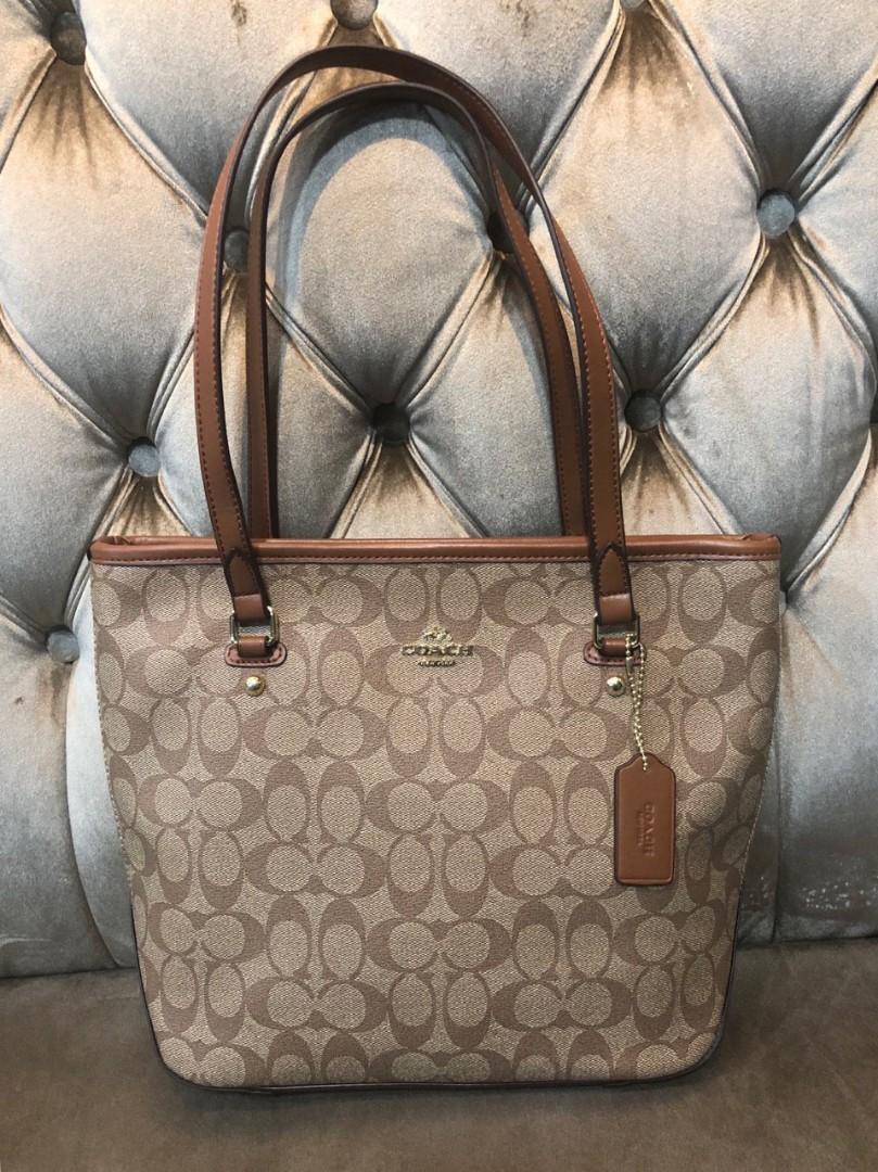 AUTHENTIC COACH F58294 ZIP TOP TOTE IN SIGNATURE Luxury Bags