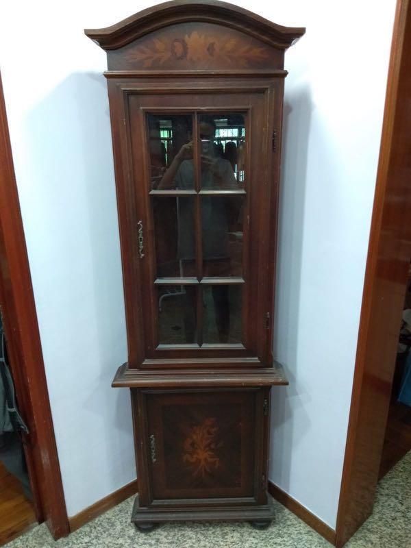 Antique Glass Wooden Corner Display Cabinet Vintage Furniture