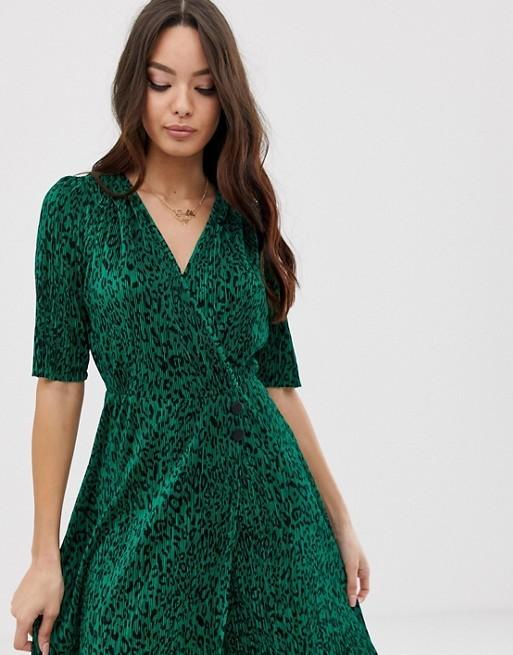 asos green leopard dress