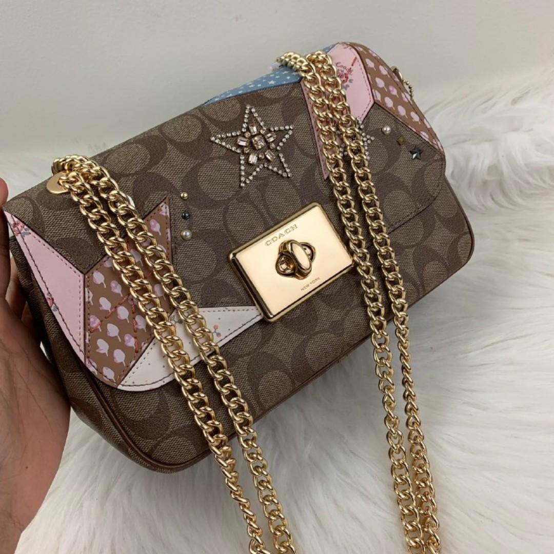 COACH CASSIDY CROSSBODY IN SIGNATURE CANVAS WITH STAR PATCHWORK COACH F39918 KHAKI MULTI LIGHT GOLD