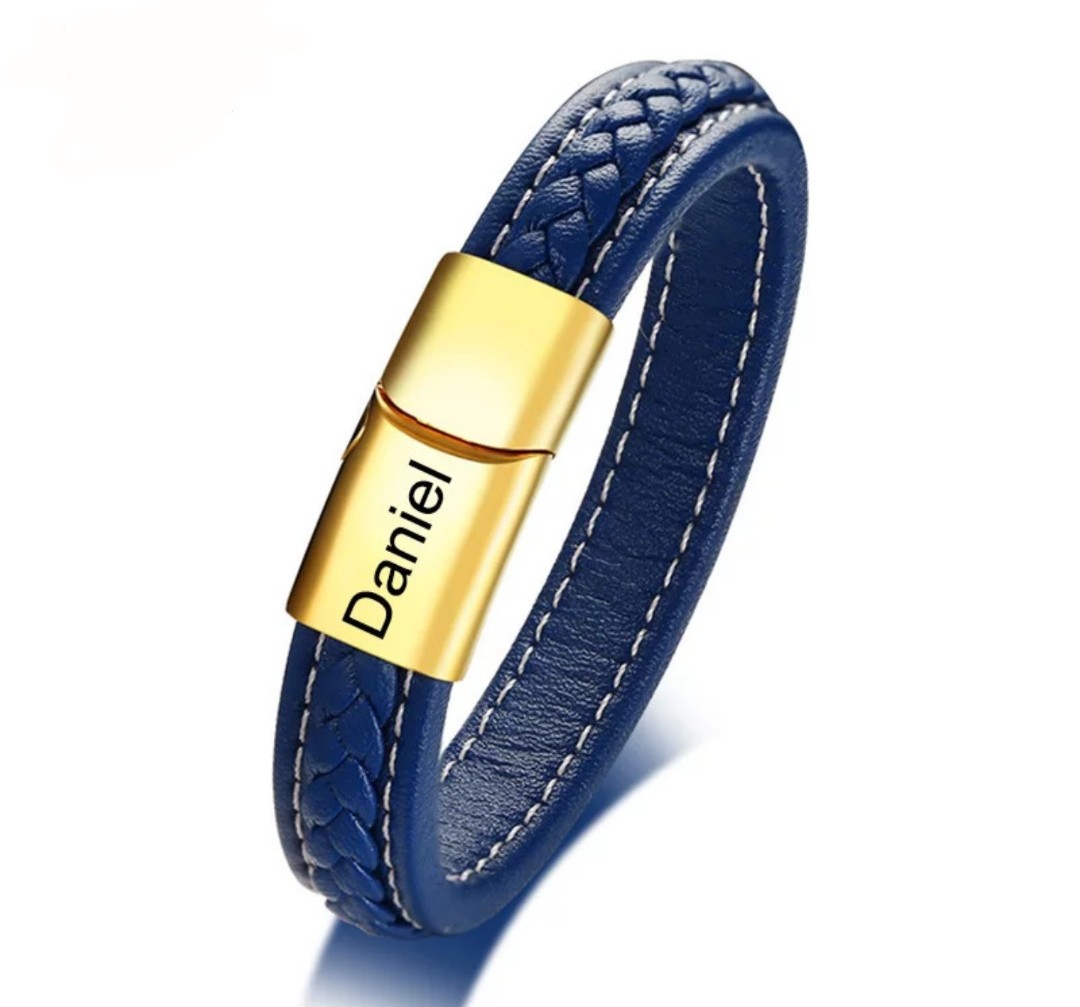 Mens leather bracelet with sale names