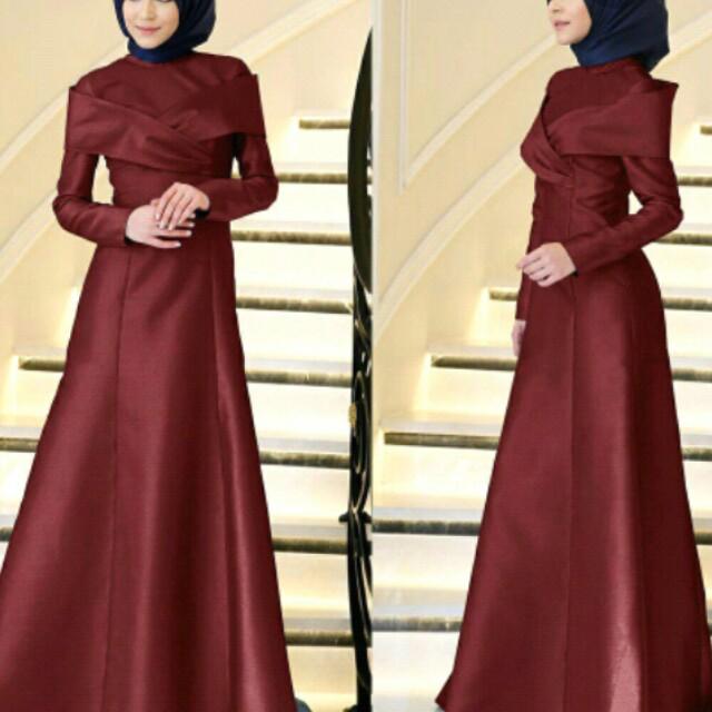 Dress maroon Women s Fashion Muslimah Fashion Dresses on Carousell