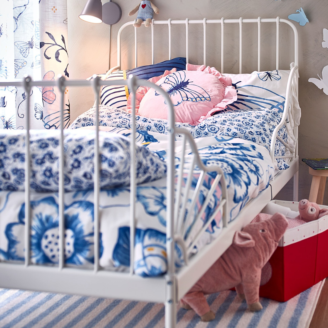 Kids Bed IKEA MINNEN frame with slatted bed base, BLACK, Furniture