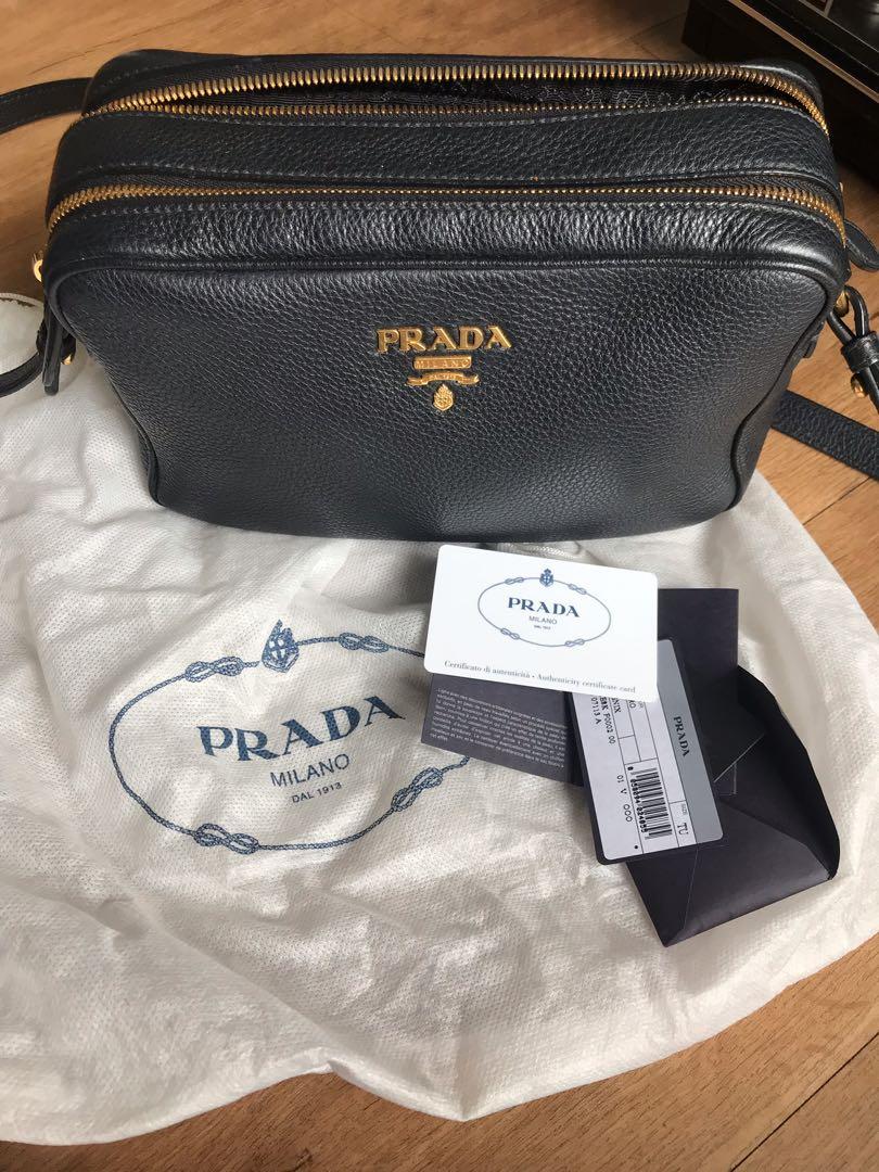 Prada Black Vitello Phenix Leather Double Zip Cross Body Bag 1BH079