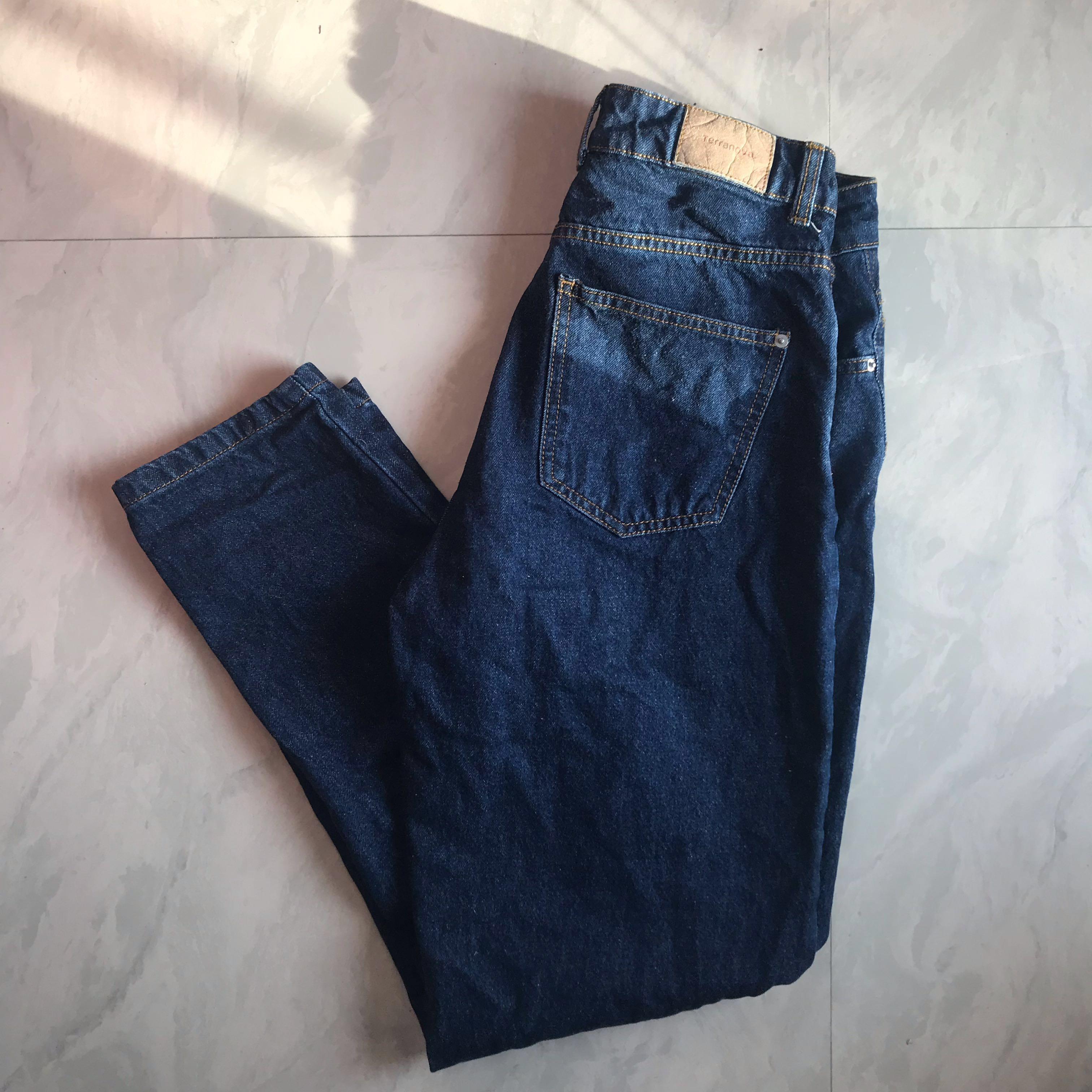 TERRANOVA Dark Blue Denim High Waist Mom Jeans Women s Fashion