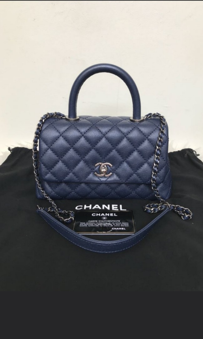 Chanel coco handle mini Blue with Lizard handle Luxury Bags  Wallets on  Carousell