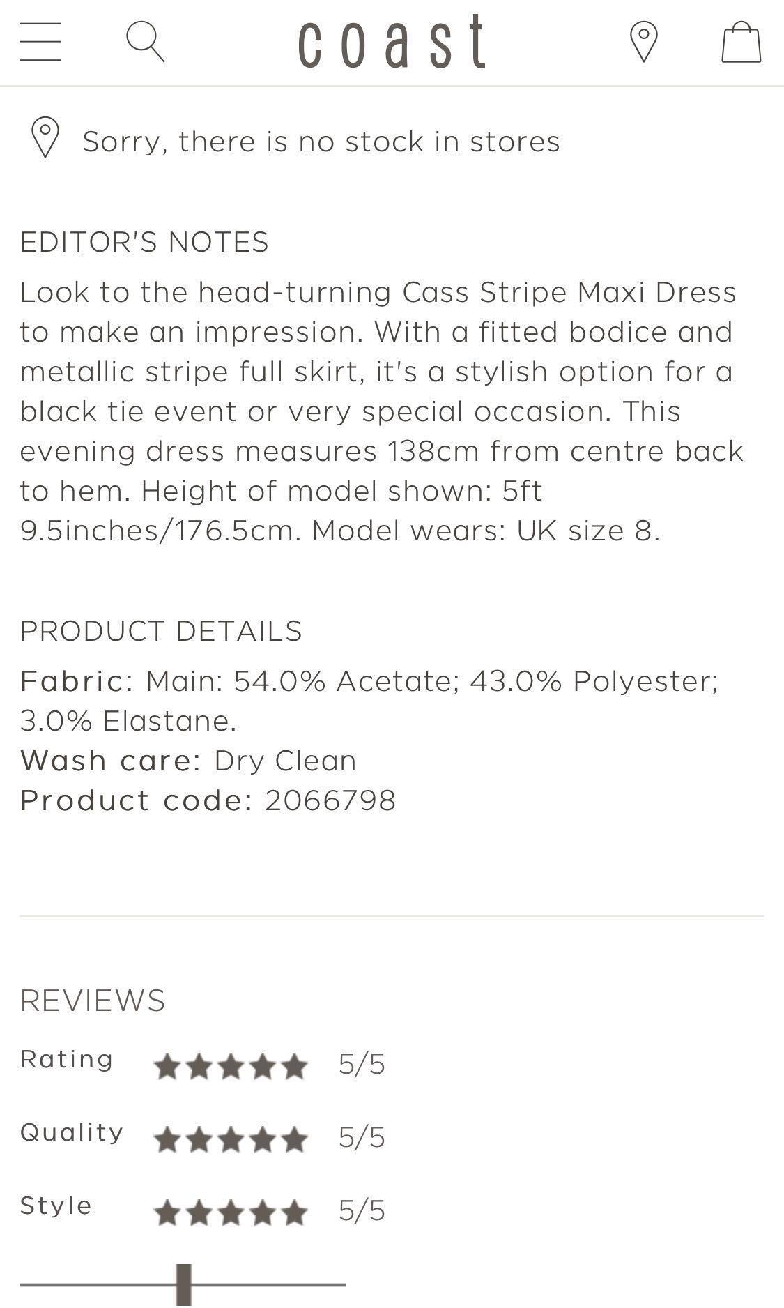 COAST Cass stripe maxi gown dress