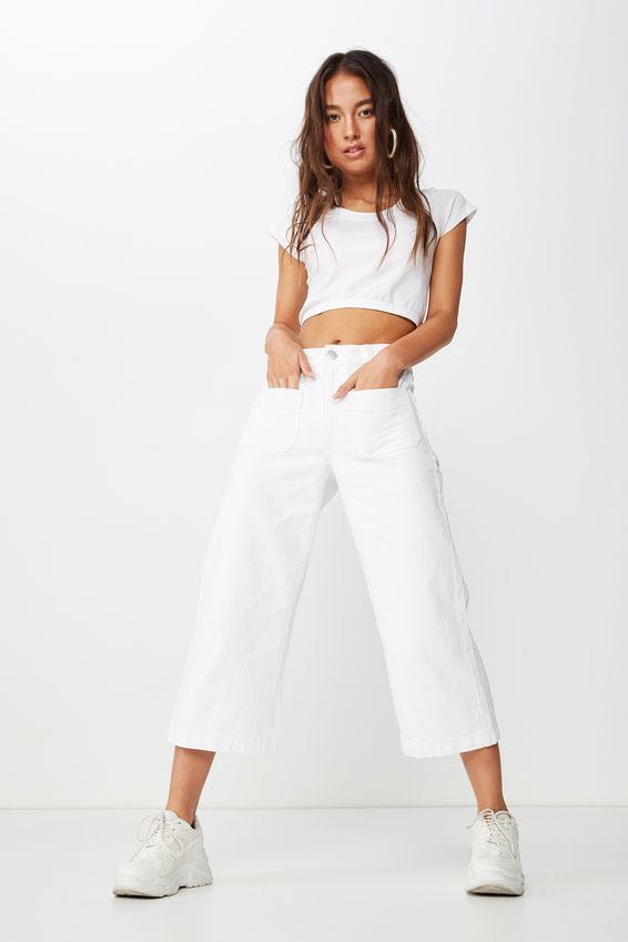 Cotton on Mid Rise Wide Leg Crop Jean Women s Fashion Bottoms Jeans Leggings on Carousell