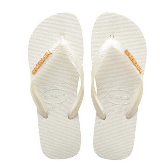 havaianas flip flops white and gold