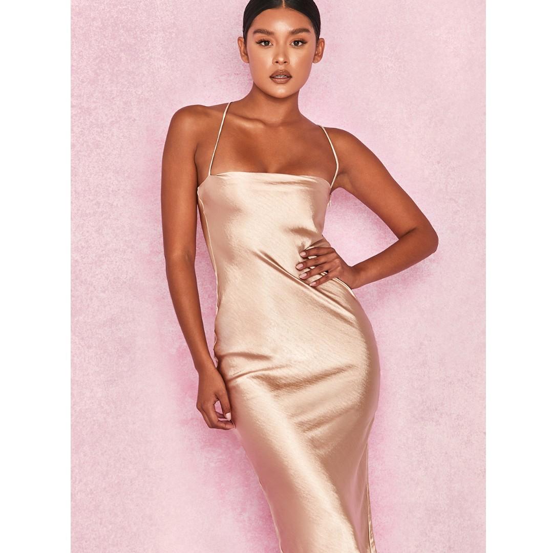 House of CB JULIETA Champagne Satin Slip Dress BNWT Women s