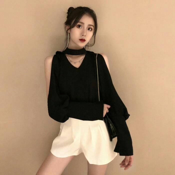 black off the shoulder top with straps