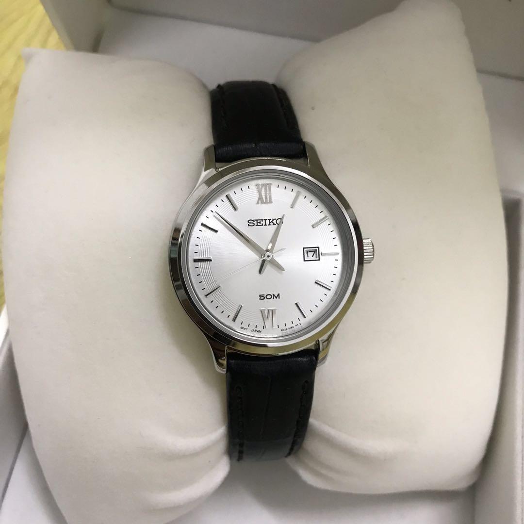 Seiko women's leather on sale watch