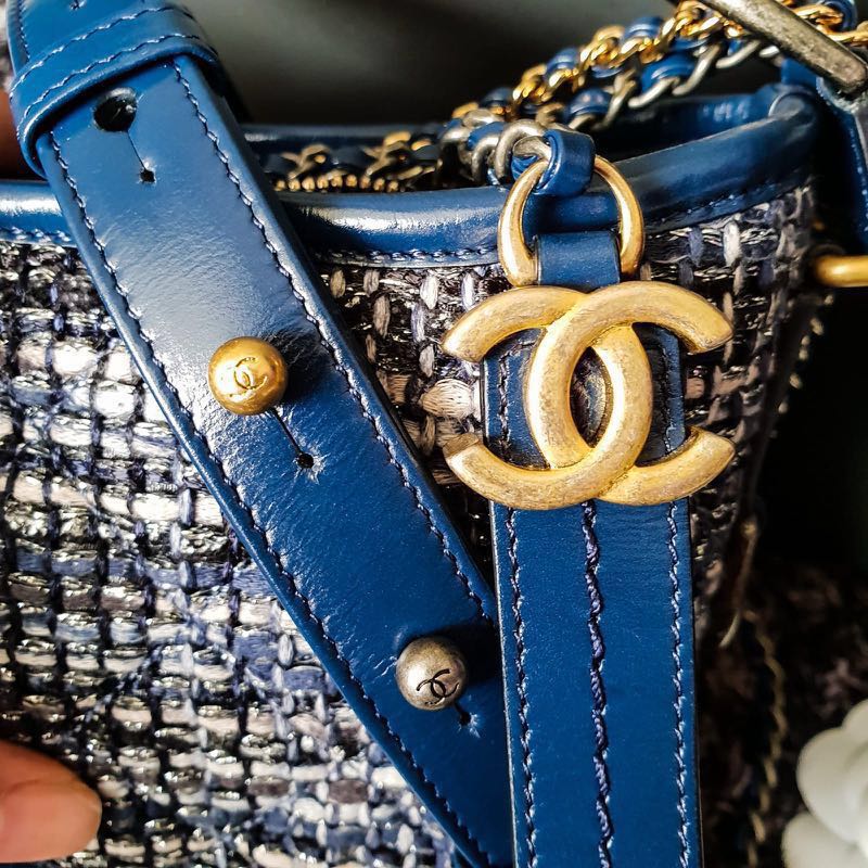 Chanel Gabrielle Tweed Blue/Red Handbag Certificate Of Authenticity and Box