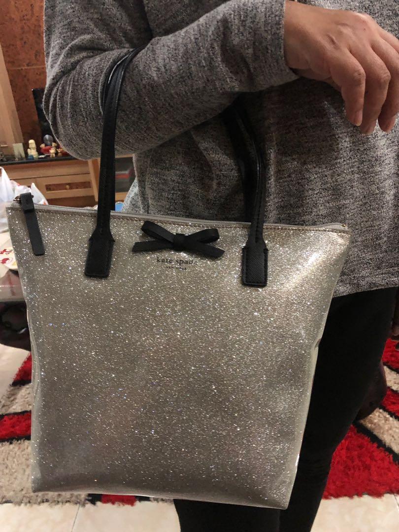 KATE SPADE JERALYN TOTE BAG SILVER GLITTER Fesyen Wanita Tas