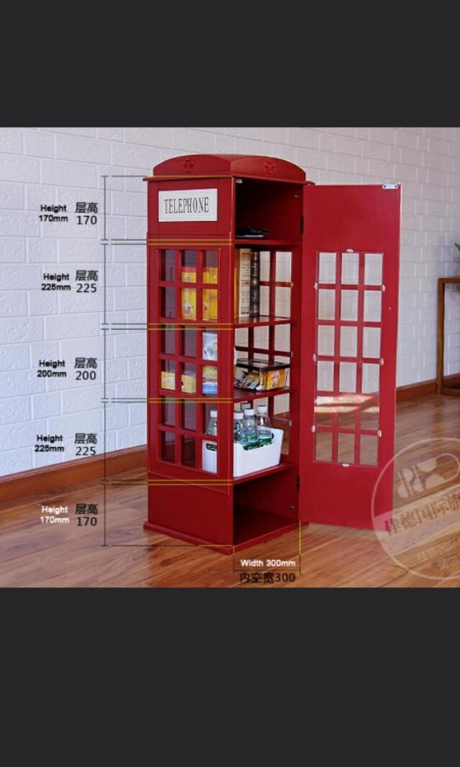 London Phone Booth Display Cabinet Furniture Home Decor Others