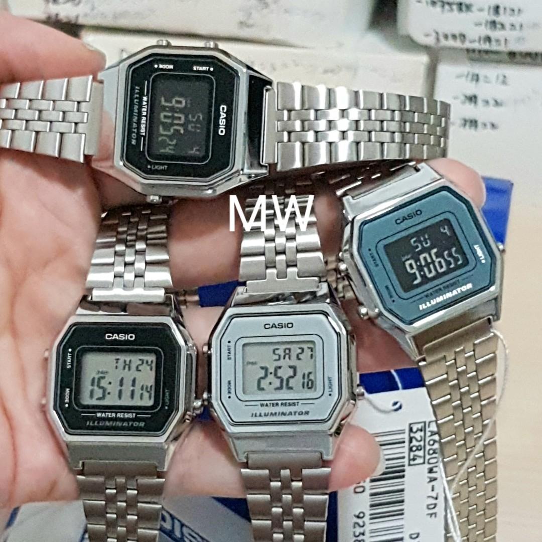 NEW CASIO LADIES SILVER CLASSIC DIGITAL QUARTZ LIGHT ALARM WATCH LA680WA LA 680wa