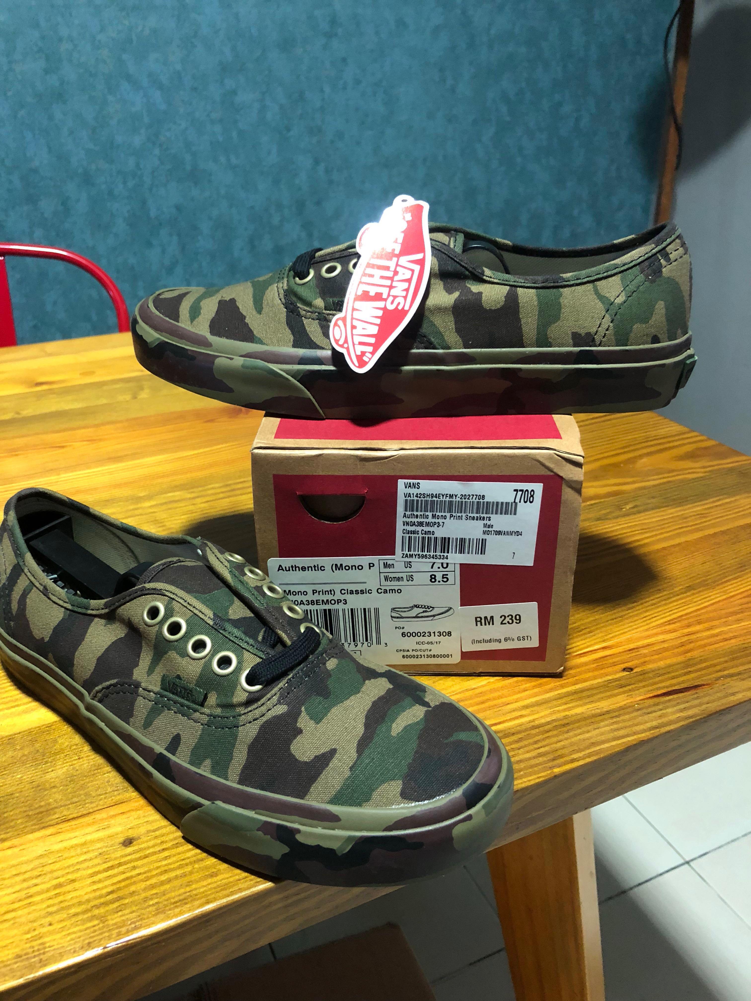 Vans authentic mono cheap olive camo skate shoes