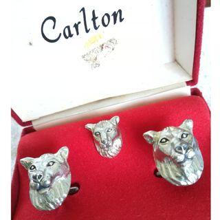Carlton Vintage Lion Cufflinks and Tie Tack with Case