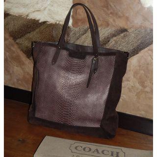 COACH suede-python embossed leather tote bag