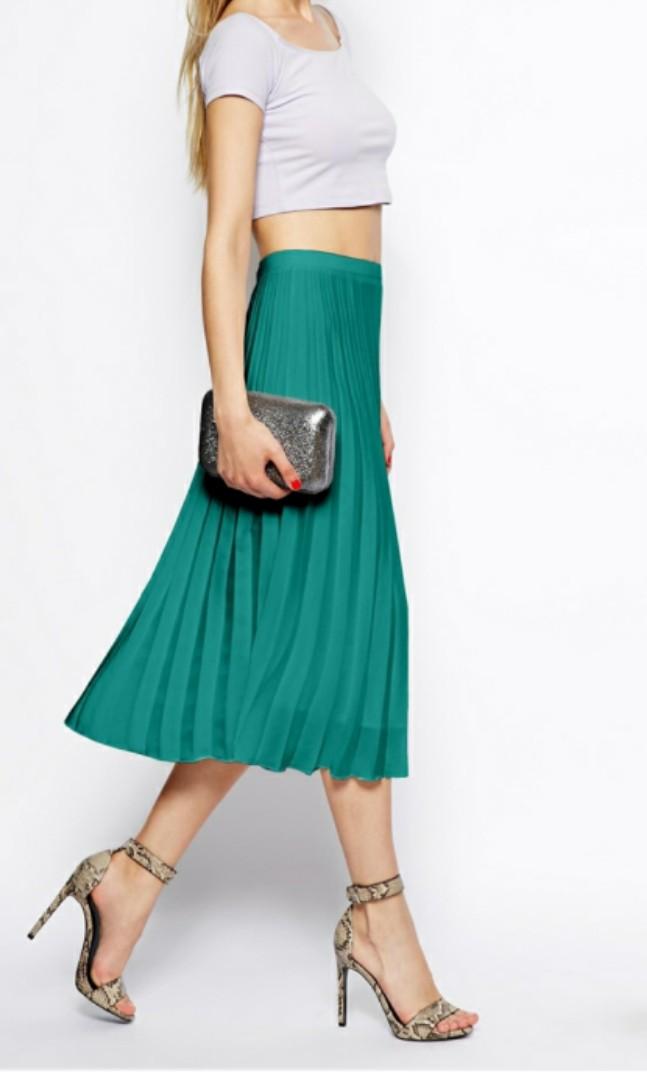 ASOS Pleated Midi Skirt in Green Women s Fashion Bottoms Skirts on Carousell
