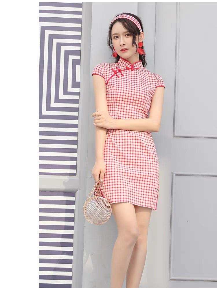 Checkered cheongsam sale