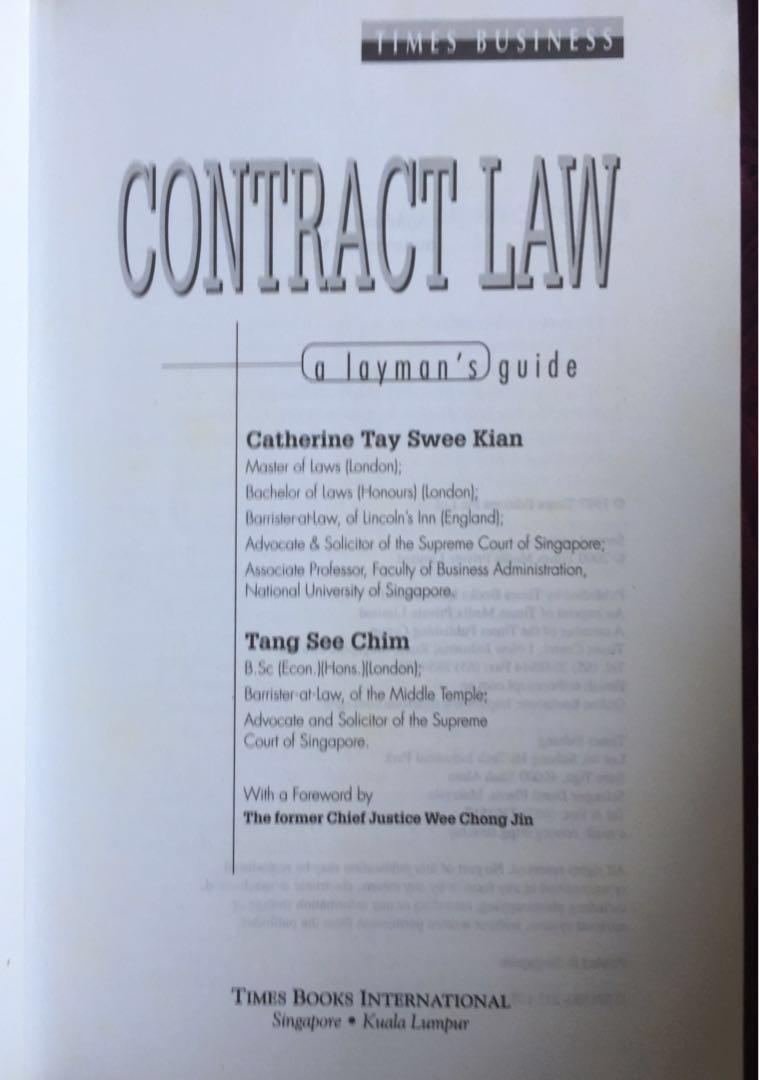 Contract Law A Layman's Guide By Catherine Tay Swee Kian And Tang See Chim EndgameYourExcess