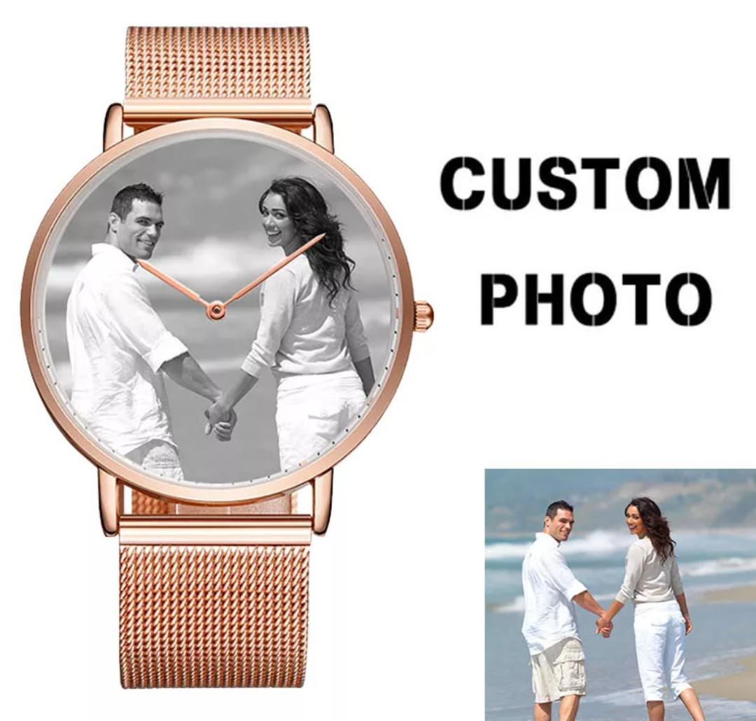 Custom Print Couple Watches Metal Strap Custom Engraving Logo