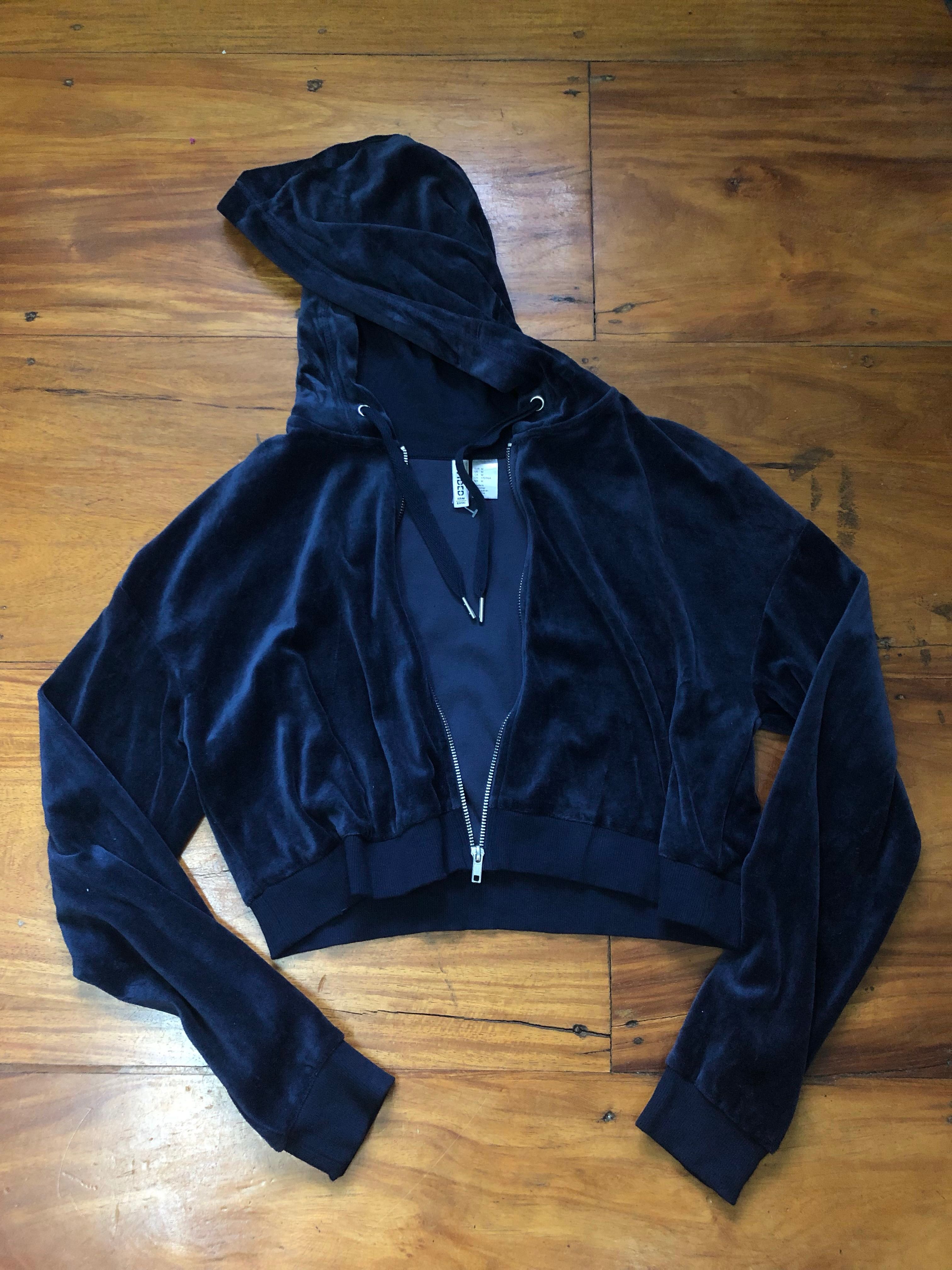 cropped velvet zip up hoodie