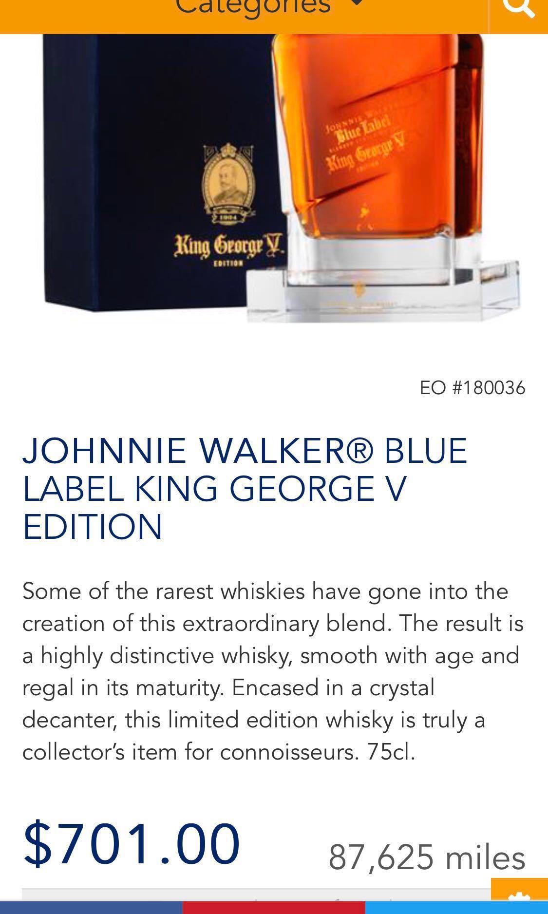 JOHNNIE WALKER® BLUE LABEL KING GEORGE V EDITION, Food ...
