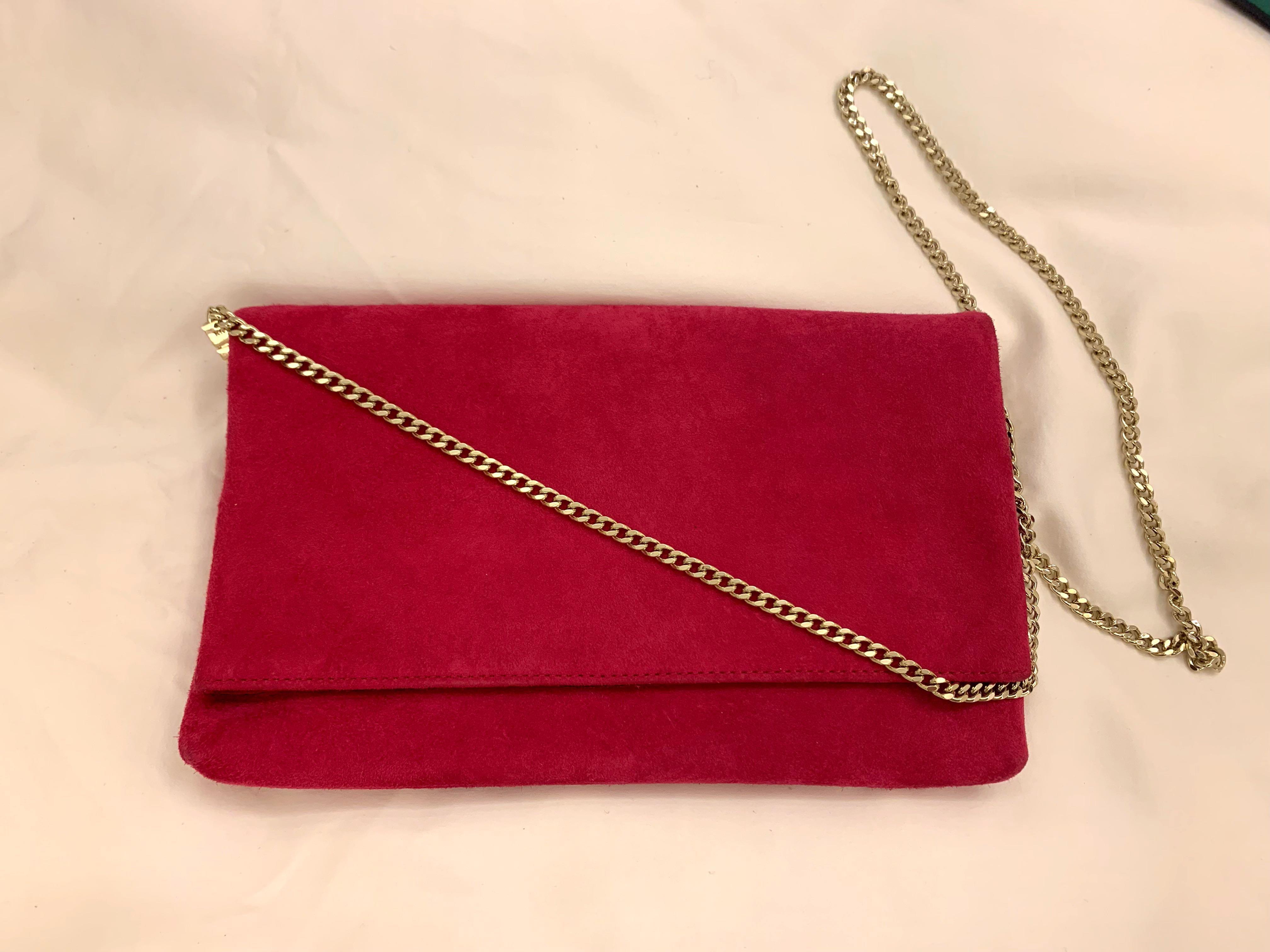 Karen Millen Fuchsia Pink Suede Folded Clutch