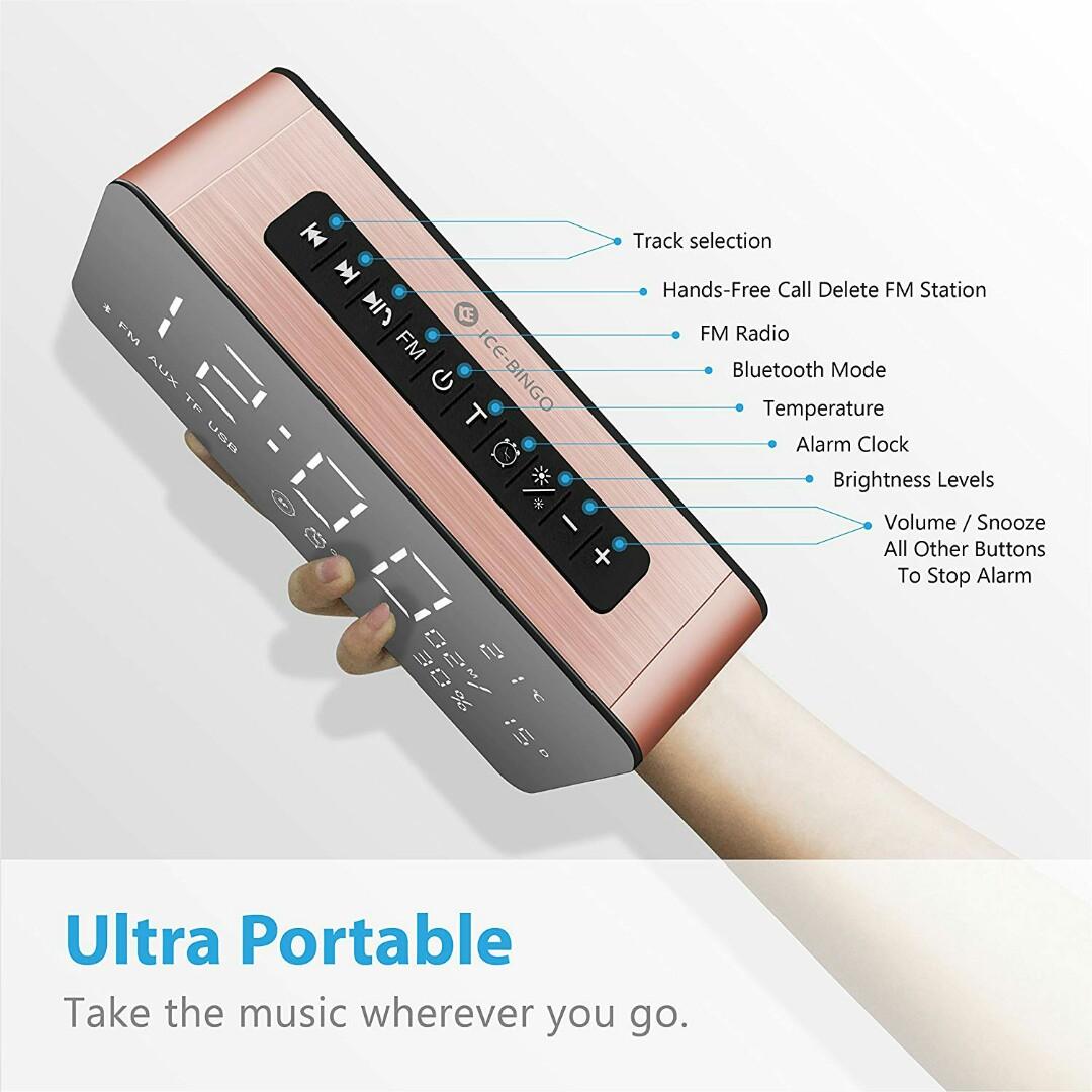 (M306) ICEBINGO Bluetooth Speaker Alarm Clock Radio with Hd Sound and