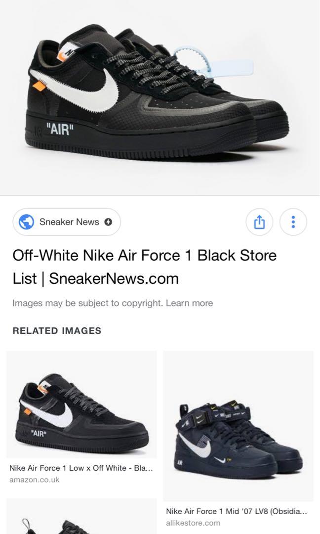 Off-White Nike Air Force 1 Black Store List