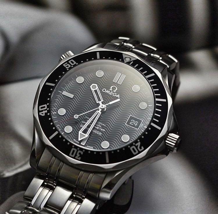 omega seamaster black wave dial