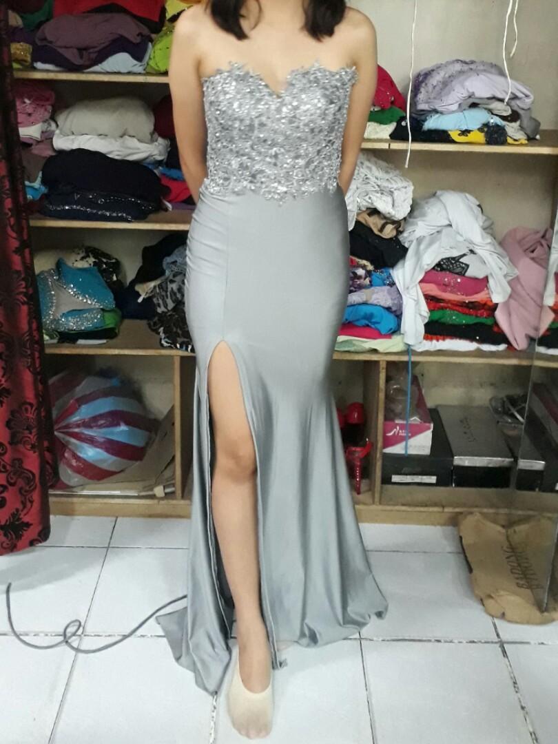 silver gray long gown