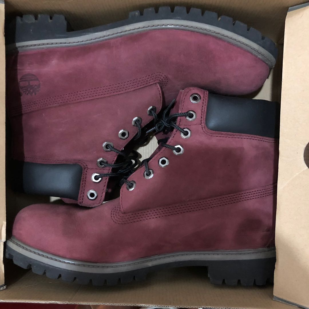 maroon leather timberland boots