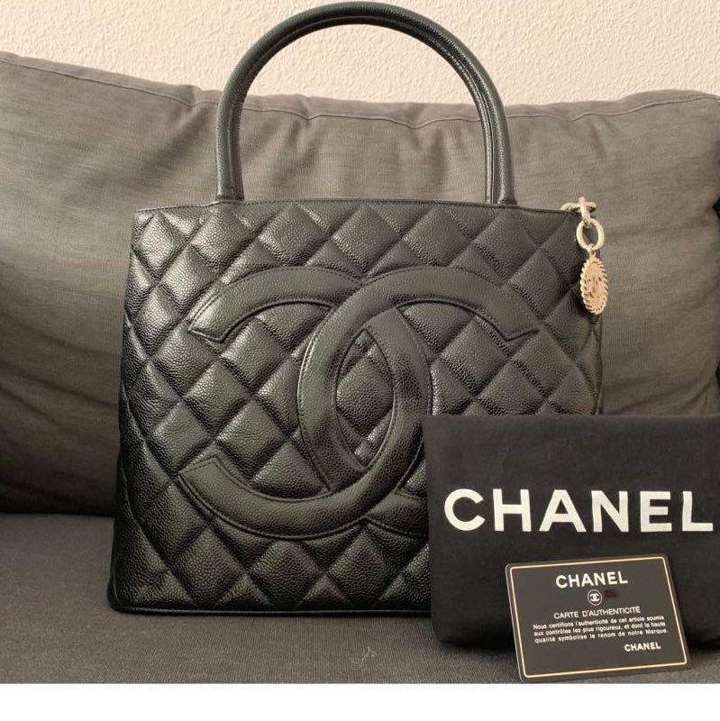 Vintage Chanel Medallion Tote Bag with Silver Hardware and Caviar