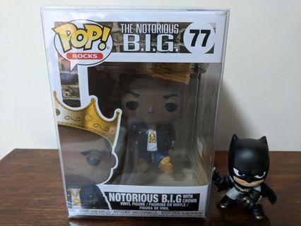 Funko Pop Notorious BIG with crown plus free JL Batman mystery mini