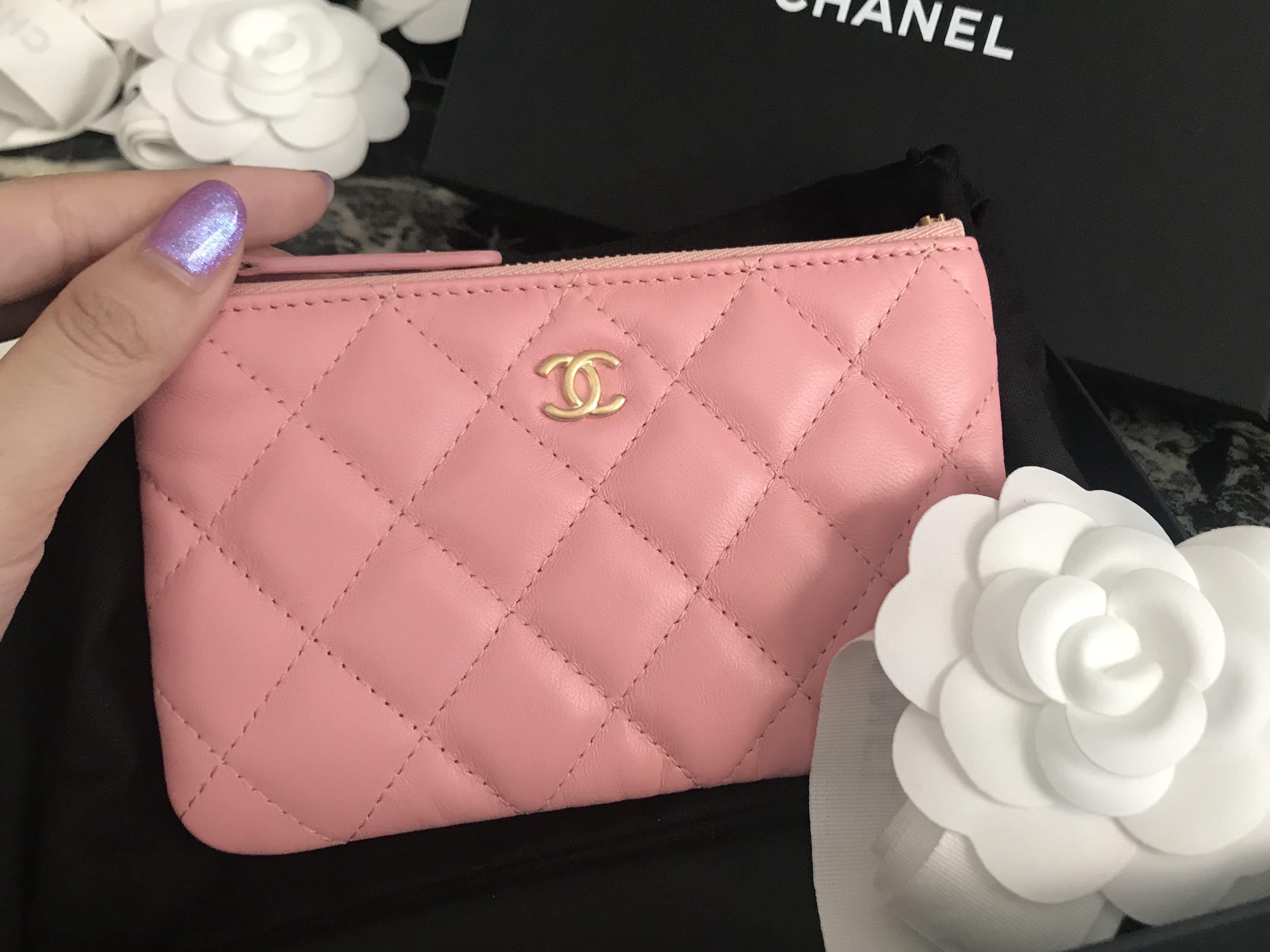 Chanel Small Zip Purse O Case In Baby Pink Chevron Quilted Caviar With  Champagne Gold Hardware SOLD