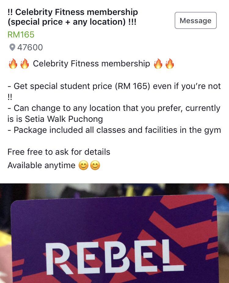 Celebrity Fitness Membership Sports Other On Carousell