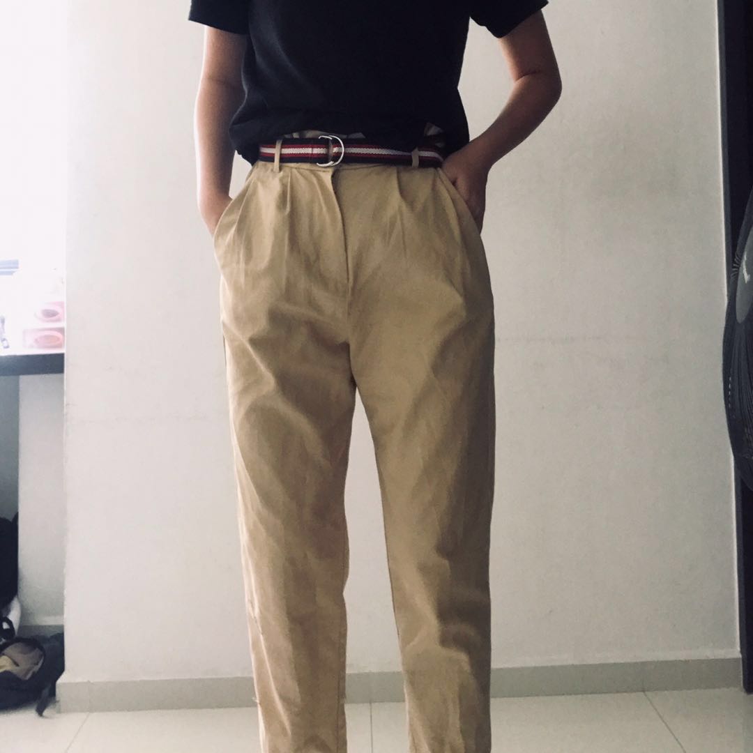 Cuffed Ankle Paperbag Pants 