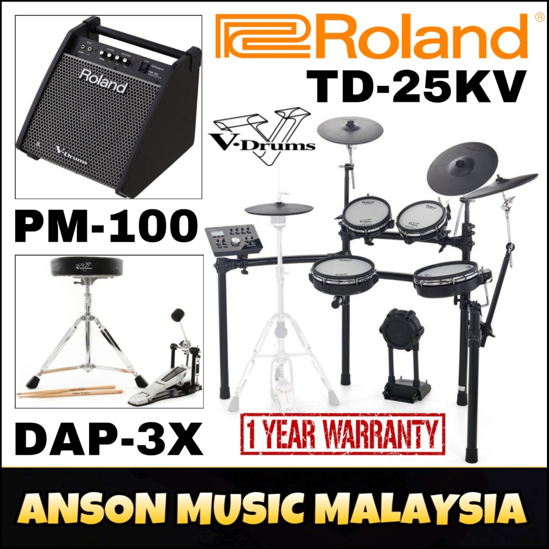 Roland TD25KV VDrums w/Roland PM100 Personal Monitor & Roland DAP3X
