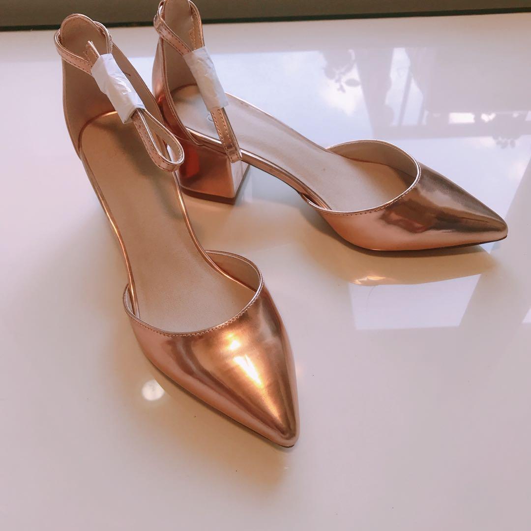 gold midi heels