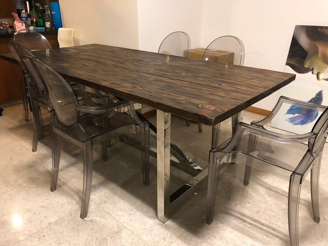 Wood table hot sale chrome legs