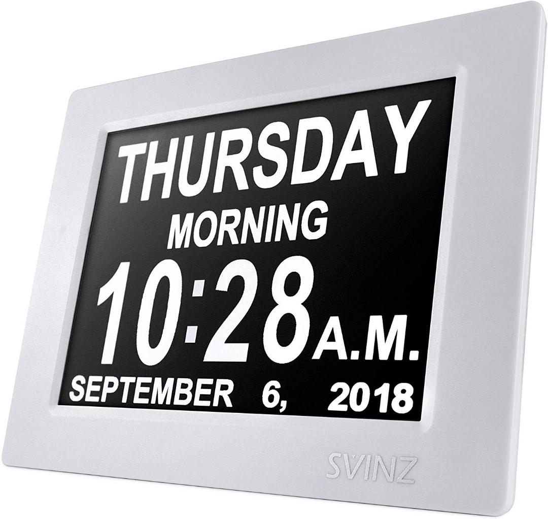 SVINZ 8" Digital Calendar Alarm Day Clock, Furniture & Home Living