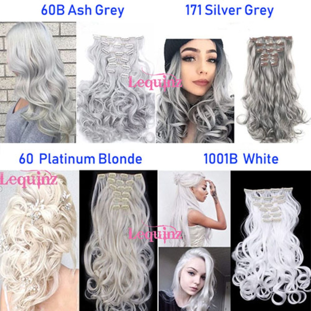 7pcs Clip On Hair Extensions Curly Platinum Blonde Ash Blonde White Ash Grey Women S Fashion Accessories On Carousell This color has serious depth and still grows out beautifully! 7pcs clip on hair extensions curly platinum blonde ash blonde white ash grey