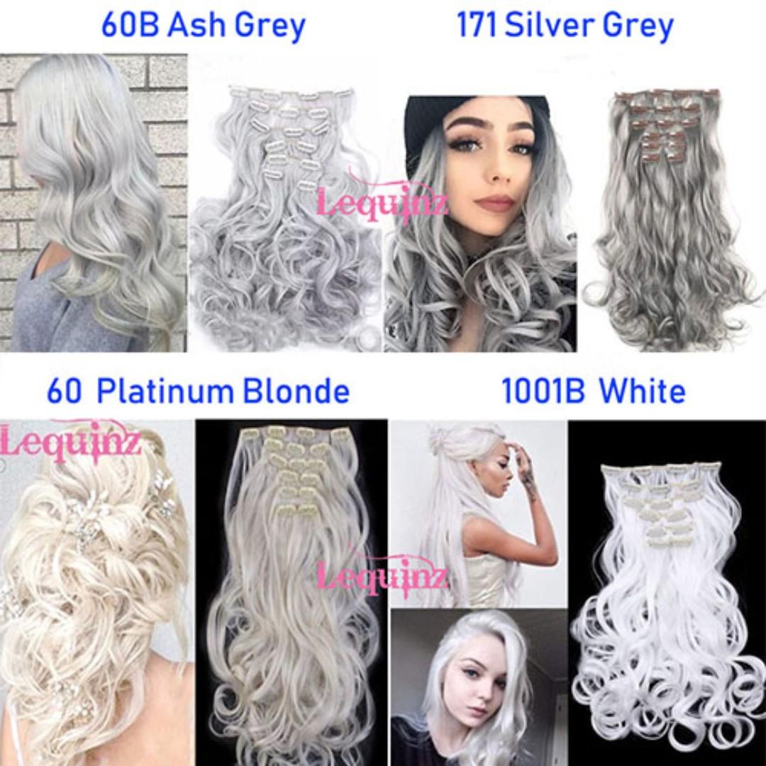 7pcs Clip On Hair Extensions Curly Platinum Blonde Ash Blonde