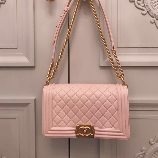 Chanel hot pink python boy bag, with champagne gold hardware