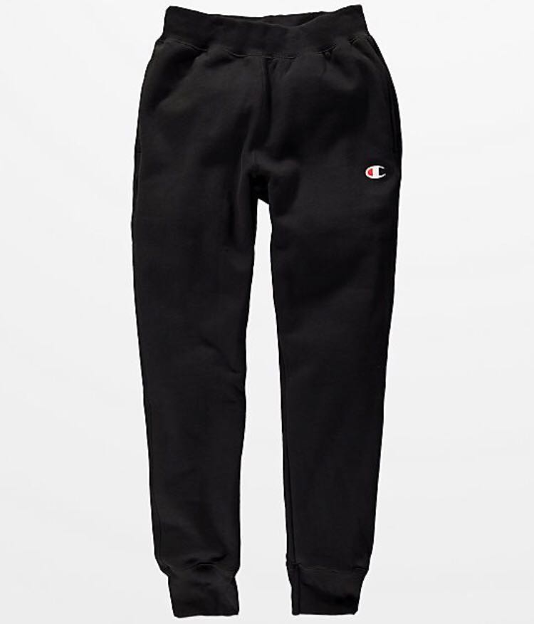 Black and grey champion sweatpants