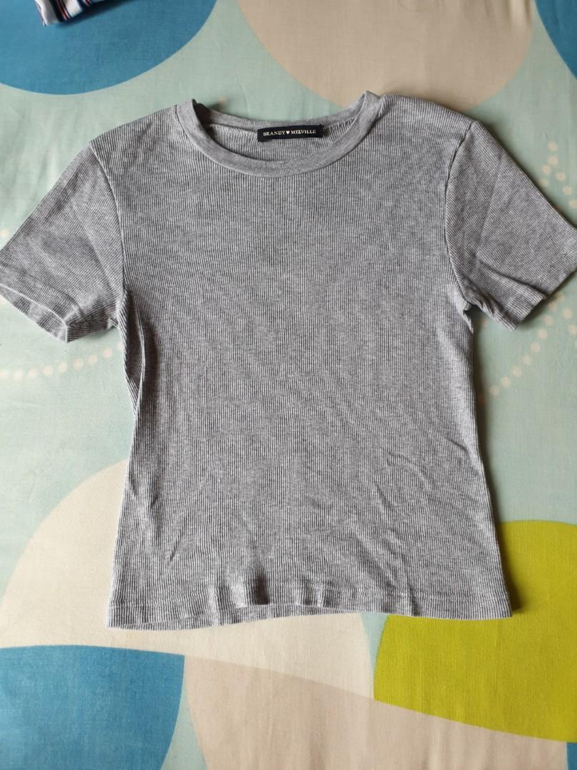 bnwot brandy melville grey ribbed helen top, Women's Fashion, Tops, Other  Tops on Carousell