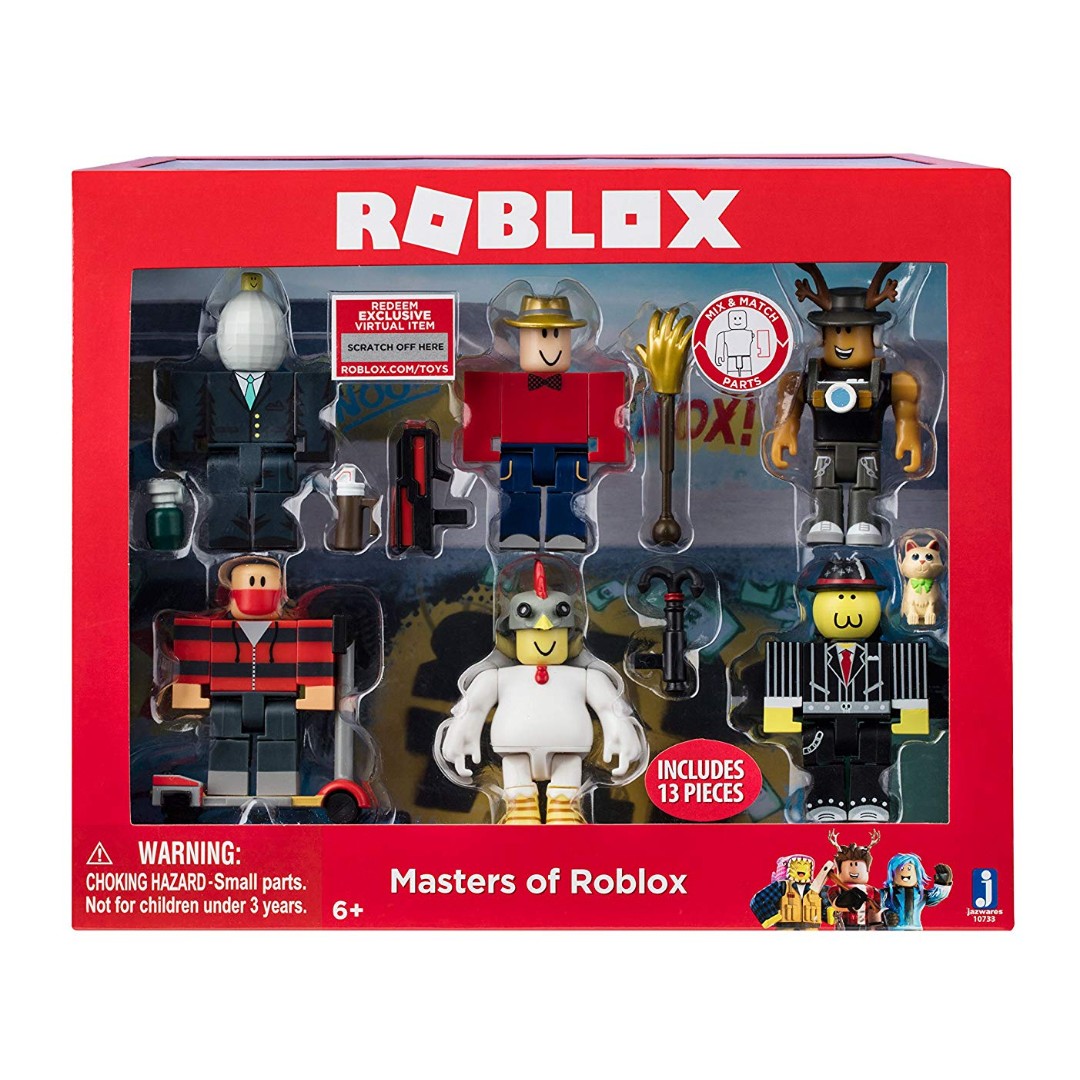 Brand New Masters Of Roblox Pack Of 6 Toy Figures With Virtual Item Code Toys Games Bricks Figurines On Carousell - virtual matrix suit roblox